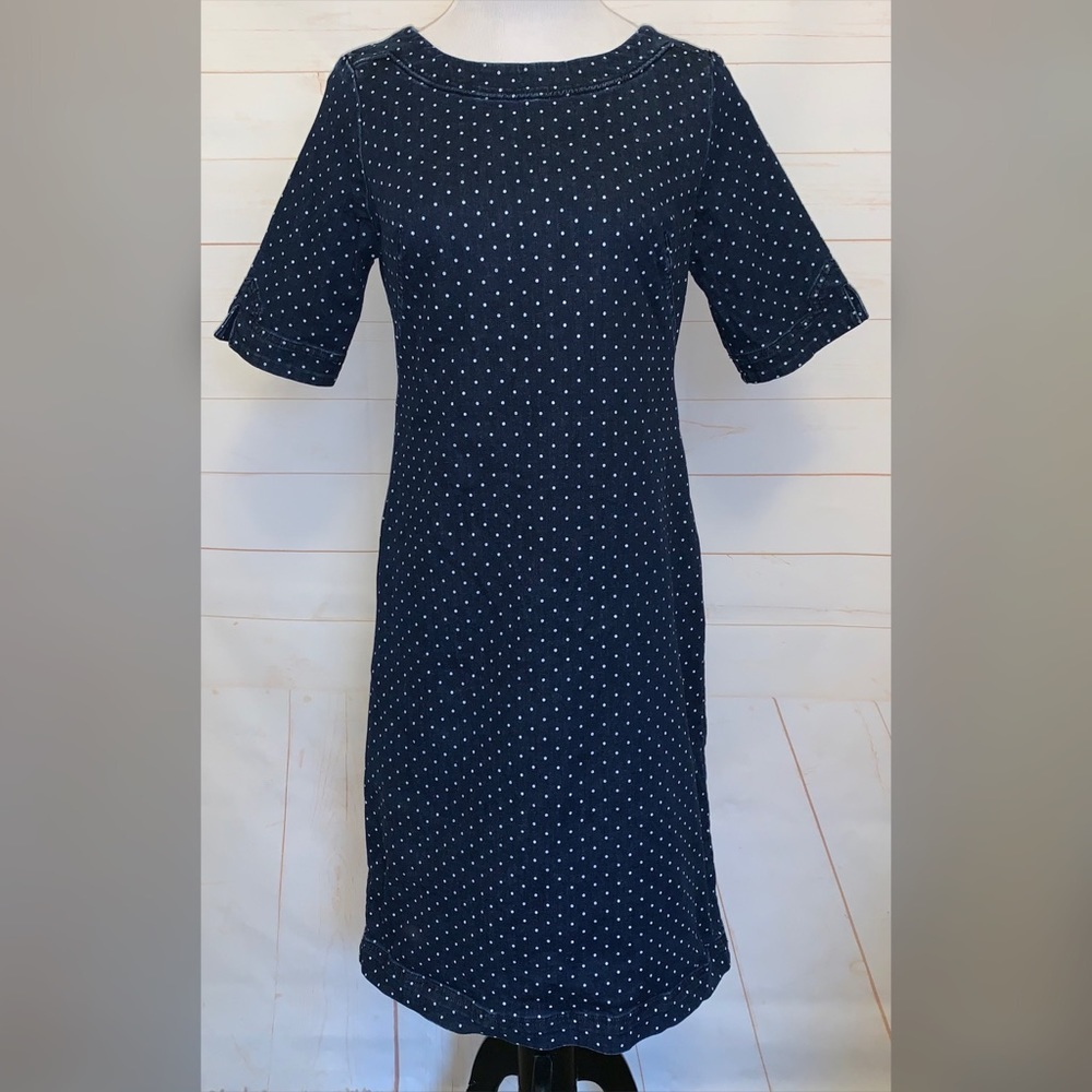 Boden Pin Dot Denim Cotton Blue Dress US 10L
